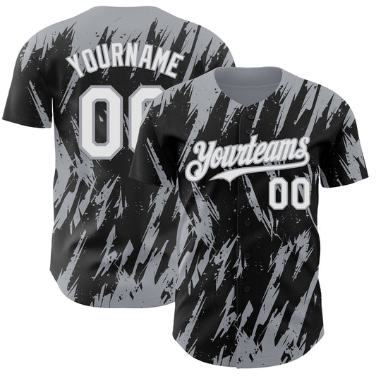 Custom Black White-Gray Splatter Torn Sharp Brush Stroke Authentic Baseball Jersey - Main View