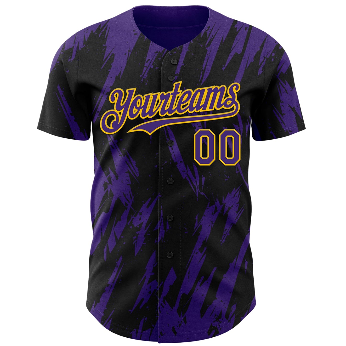 Custom Black Purple-Yellow Splatter Torn Sharp Brush Stroke Authentic Baseball Jersey view 2