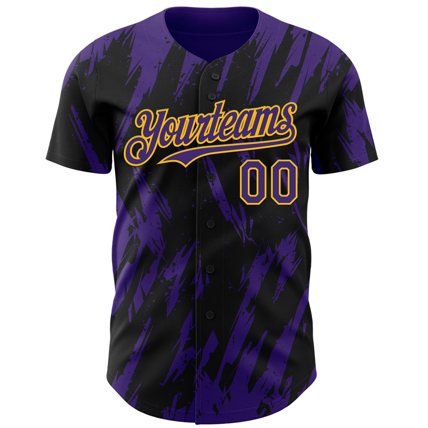 Custom Black Purple-Yellow Splatter Torn Sharp Brush Stroke Authentic Baseball Jersey view 2