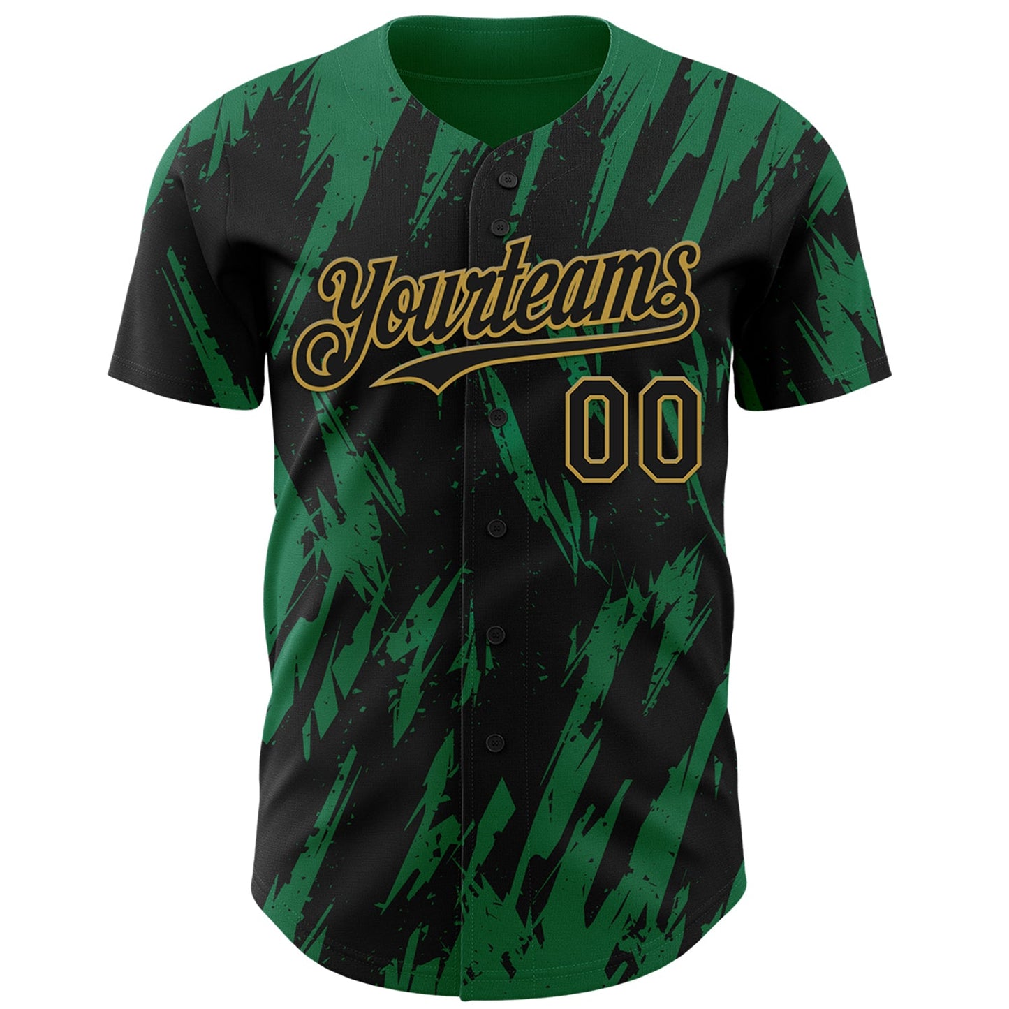 Custom Black Old Gold-Kelly Green Splatter Torn Sharp Brush Stroke Authentic Baseball Jersey view 2
