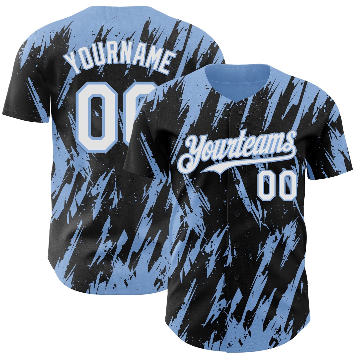 Custom Black White-Light Blue Splatter Torn Sharp Brush Stroke Authentic Baseball Jersey - Main View