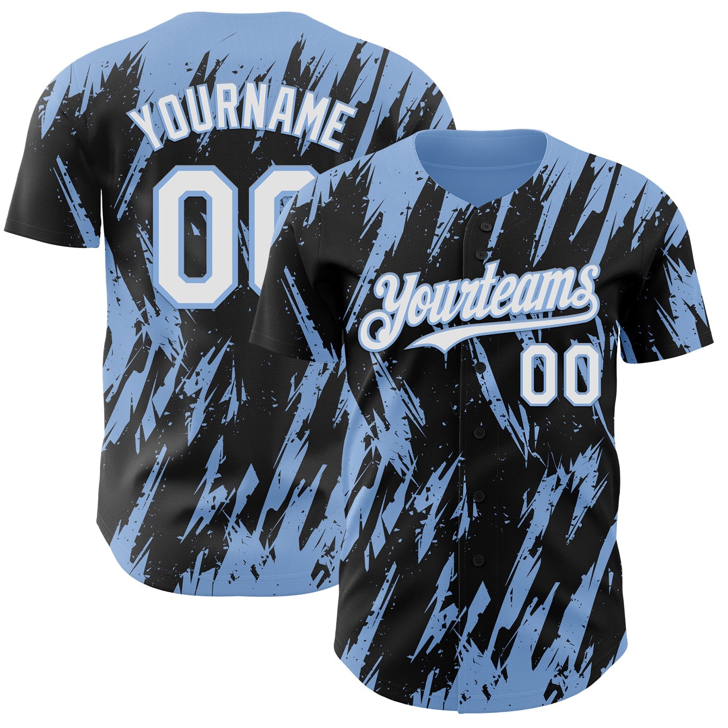 Custom Black White-Light Blue Splatter Torn Sharp Brush Stroke Authentic Baseball Jersey - Main View