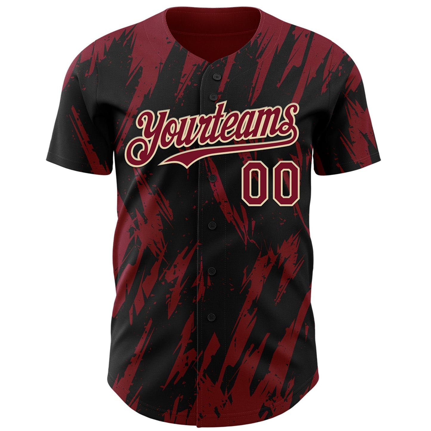 Custom Black Crimson-Cream Splatter Torn Sharp Brush Stroke Authentic Baseball Jersey view 2