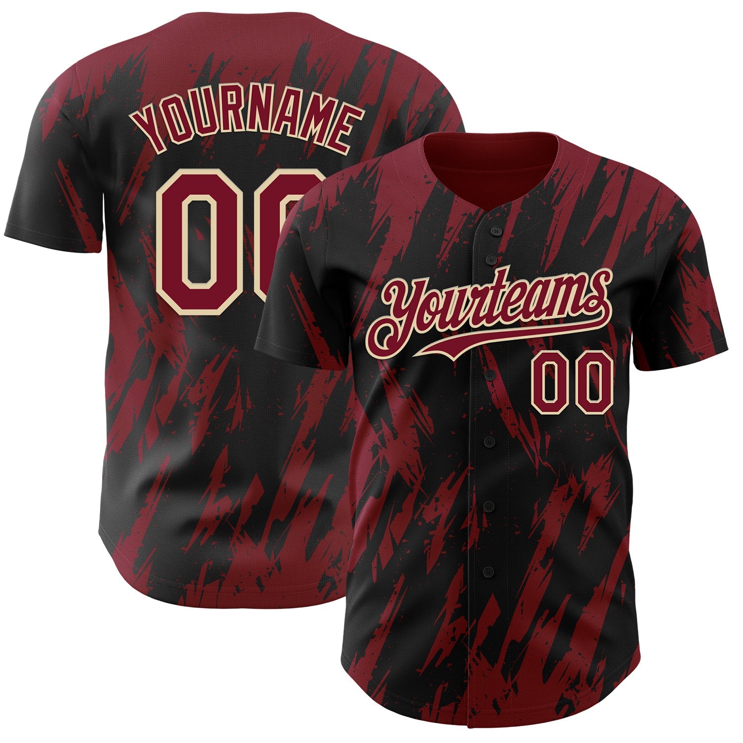 Custom Black Crimson-Cream Splatter Torn Sharp Brush Stroke Authentic Baseball Jersey - Main View