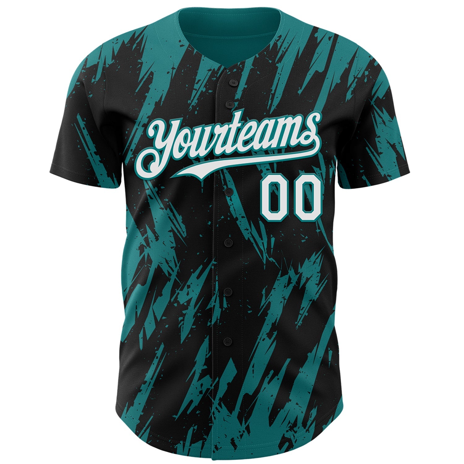 Custom Black White-Teal Splatter Torn Sharp Brush Stroke Authentic Baseball Jersey view 2