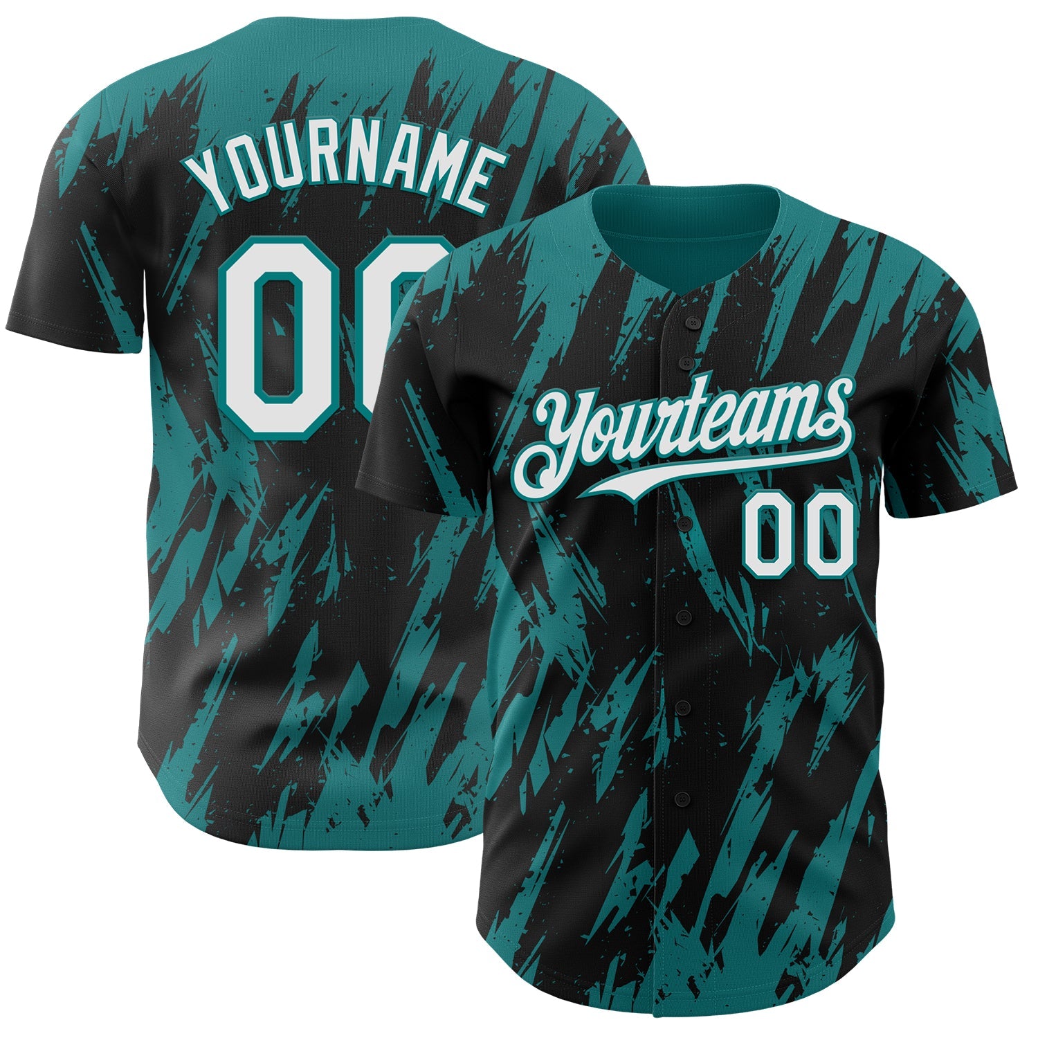 Custom Black White-Teal Splatter Torn Sharp Brush Stroke Authentic Baseball Jersey - Main View