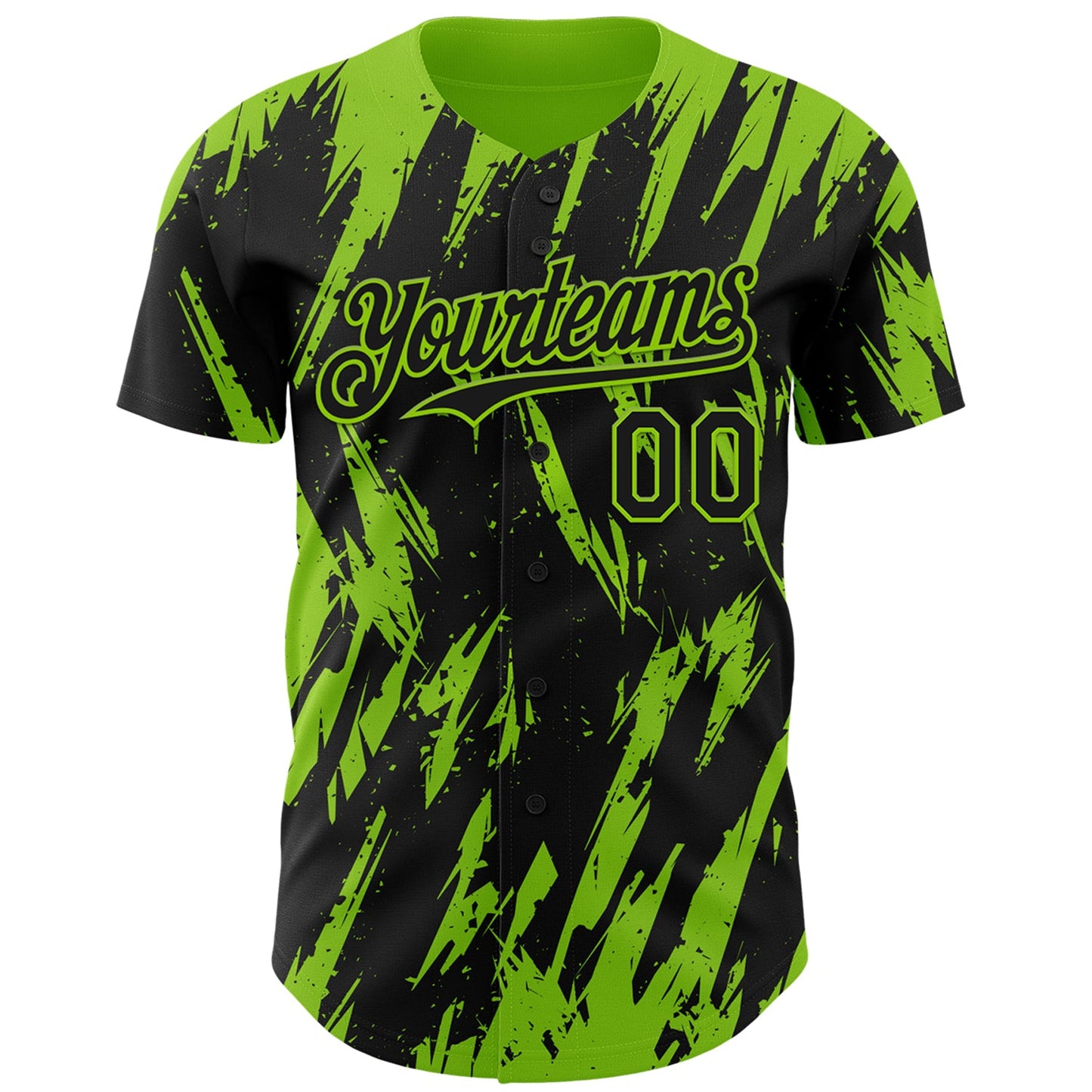 Custom Black Neon Green Splatter Torn Sharp Brush Stroke Authentic Baseball Jersey view 2