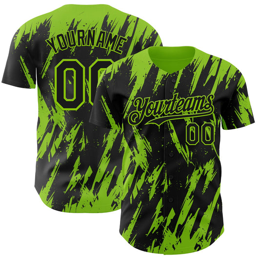 Custom Black Neon Green Splatter Torn Sharp Brush Stroke Authentic Baseball Jersey - Main View