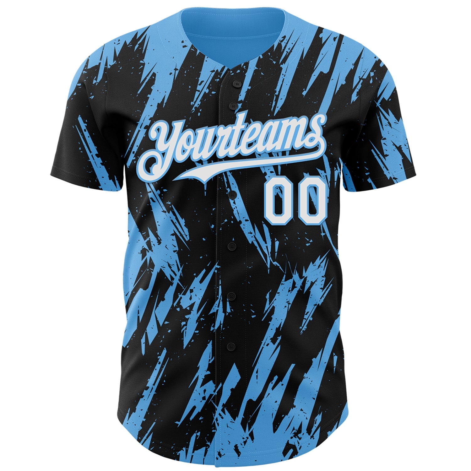 Custom Black White-Sky Blue Splatter Torn Sharp Brush Stroke Authentic Baseball Jersey view 2