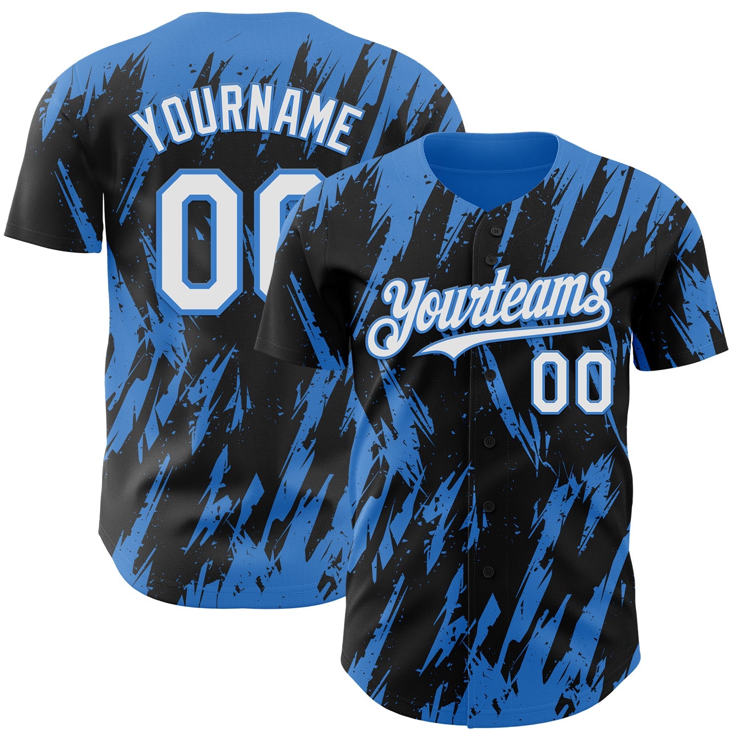 Custom Black White-Powder Blue Splatter Torn Sharp Brush Stroke Authentic Baseball Jersey - Main View