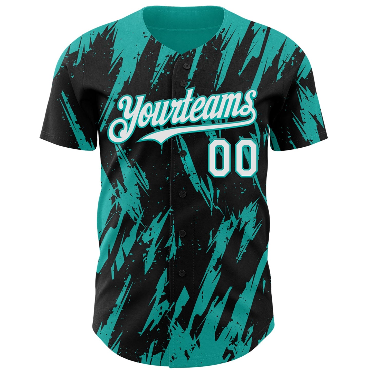 Custom Black White-Aqua Splatter Torn Sharp Brush Stroke Authentic Baseball Jersey view 2