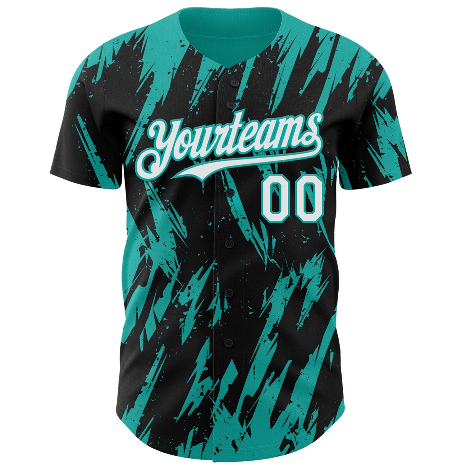 Custom Black White-Aqua Splatter Torn Sharp Brush Stroke Authentic Baseball Jersey view 2