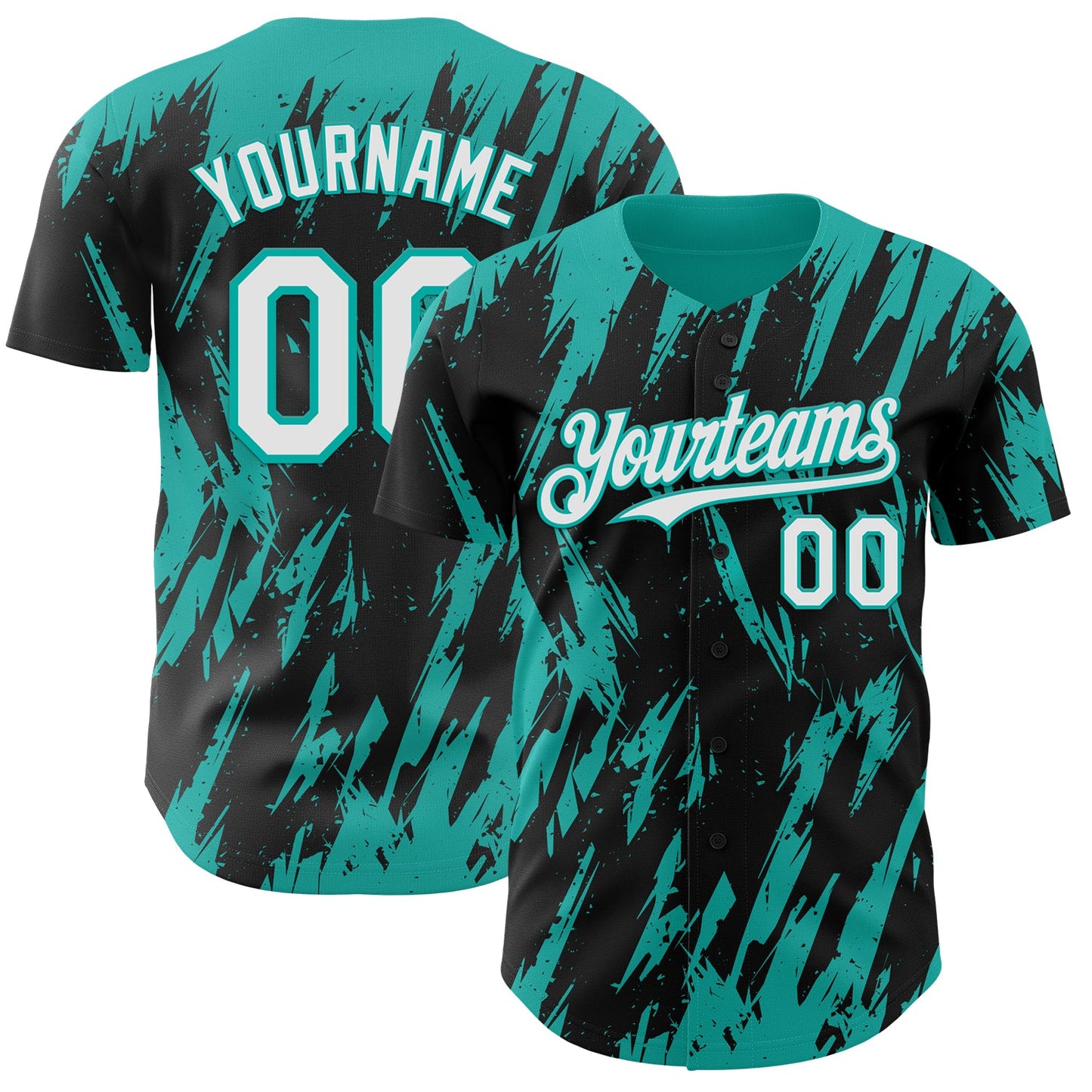 Custom Black White-Aqua Splatter Torn Sharp Brush Stroke Authentic Baseball Jersey - Main View