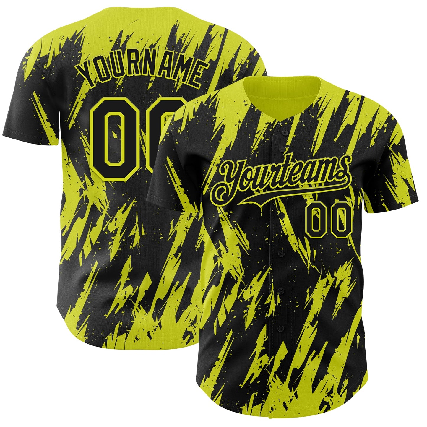 Custom Black Neon Yellow Splatter Torn Sharp Brush Stroke Authentic Baseball Jersey - Main View