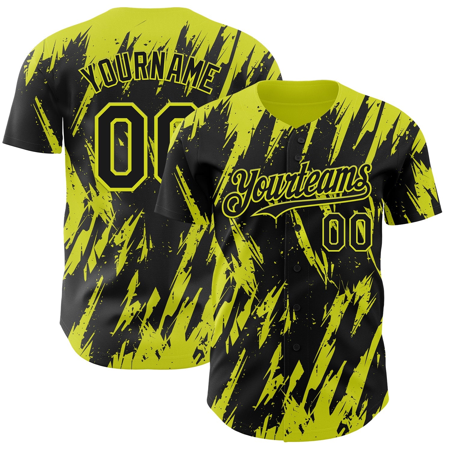 Custom Black Neon Yellow Splatter Torn Sharp Brush Stroke Authentic Baseball Jersey - Main View