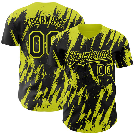 Custom Black Neon Yellow Splatter Torn Sharp Brush Stroke Authentic Baseball Jersey - Main View