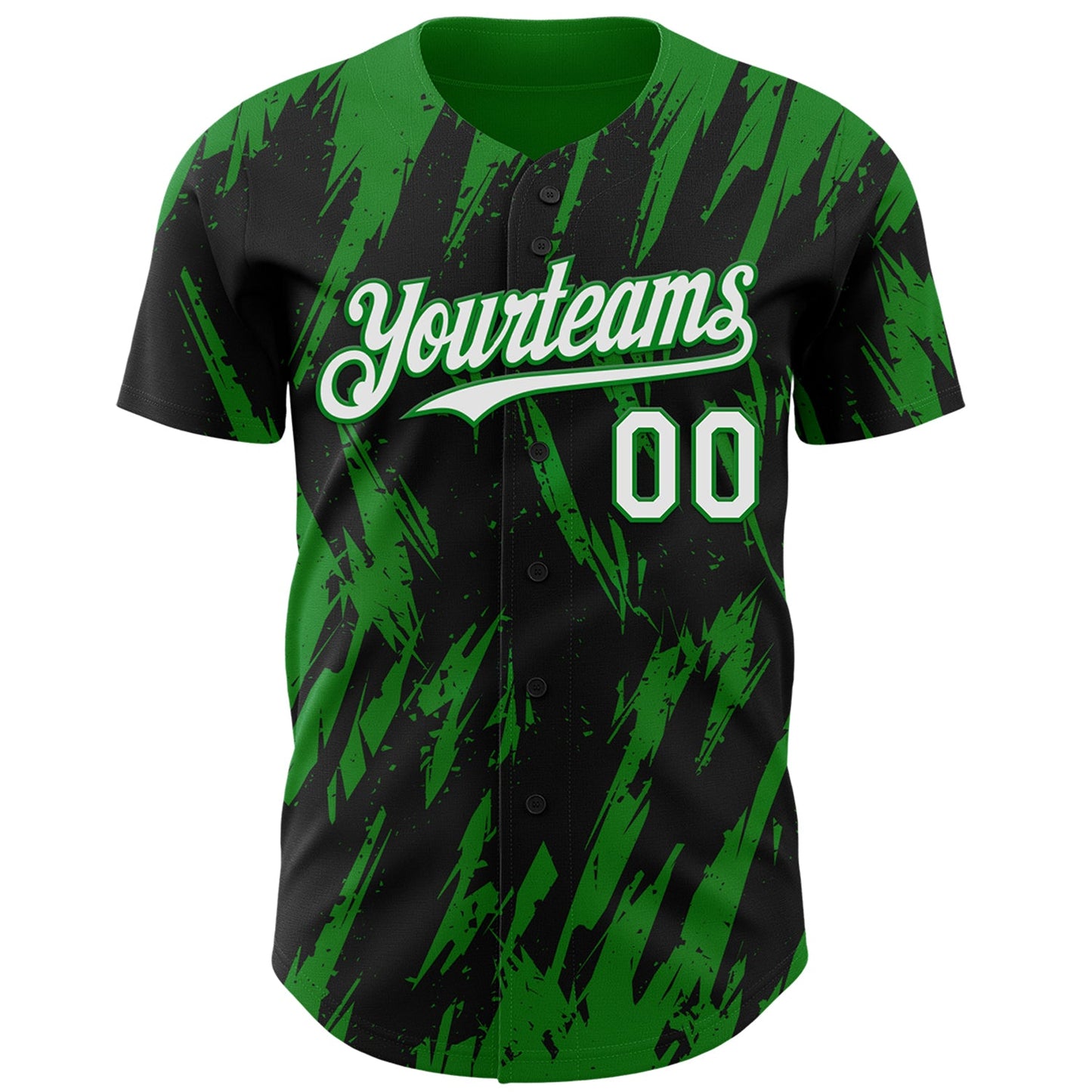 Custom Black White-Grass Green Splatter Torn Sharp Brush Stroke Authentic Baseball Jersey view 2