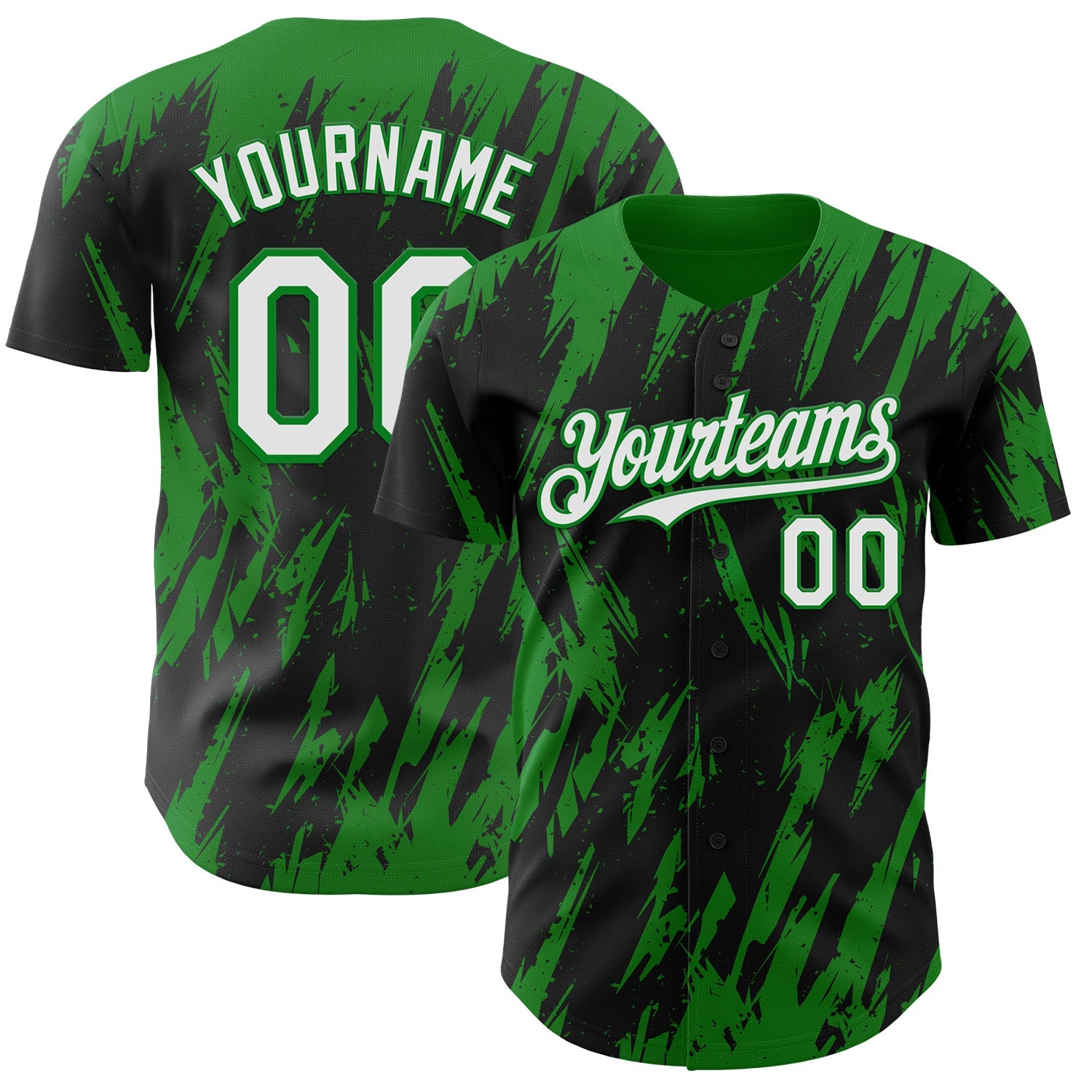 Custom Black White-Grass Green Splatter Torn Sharp Brush Stroke Authentic Baseball Jersey - Main View