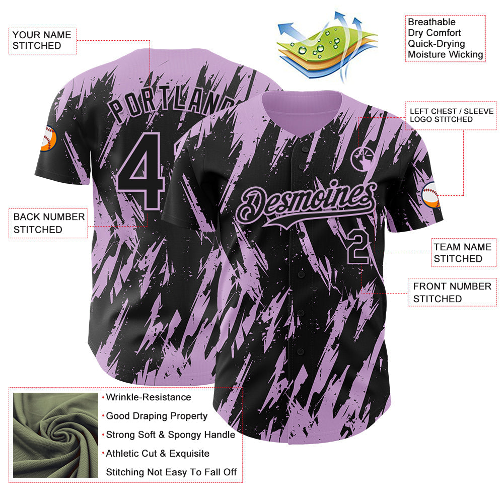Custom Black Light Purple Splatter Torn Sharp Brush Stroke Authentic Baseball Jersey view 3