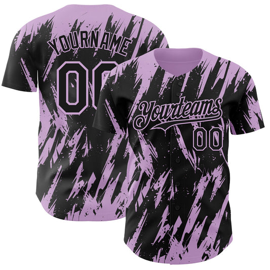 Custom Black Light Purple Splatter Torn Sharp Brush Stroke Authentic Baseball Jersey - Main View