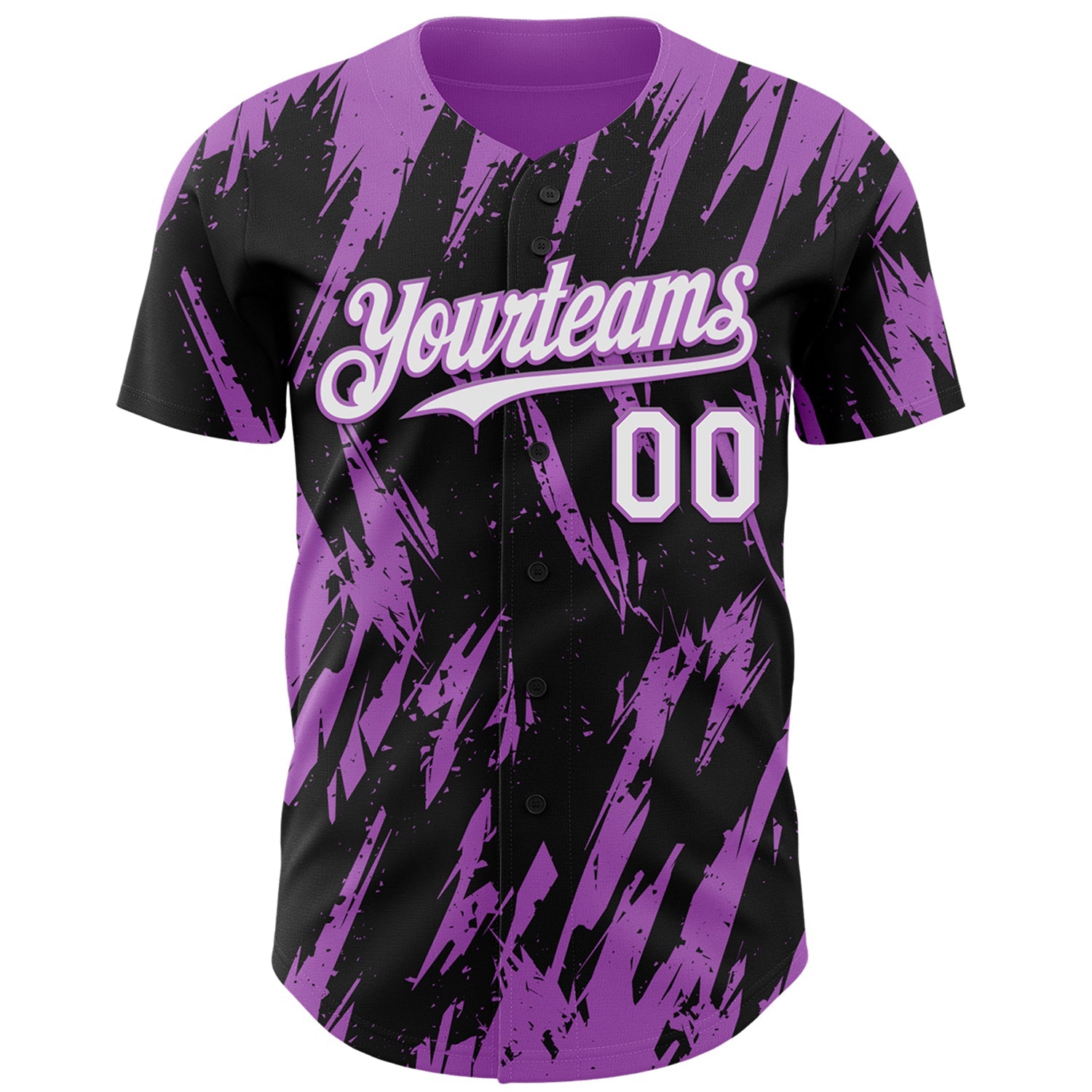 Custom Black White-Medium Purple Splatter Torn Sharp Brush Stroke Authentic Baseball Jersey view 2