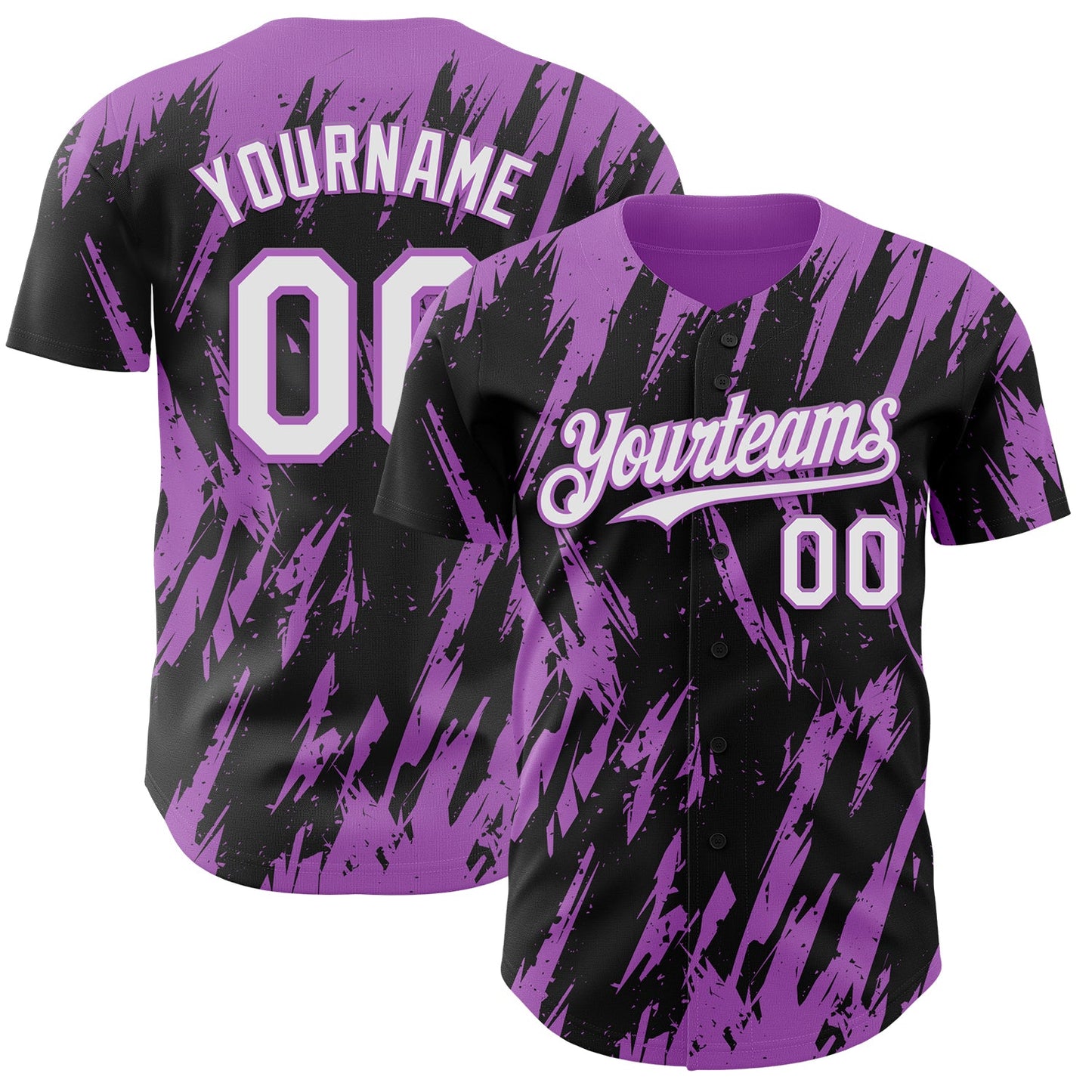 Custom Black White-Medium Purple Splatter Torn Sharp Brush Stroke Authentic Baseball Jersey - Main View