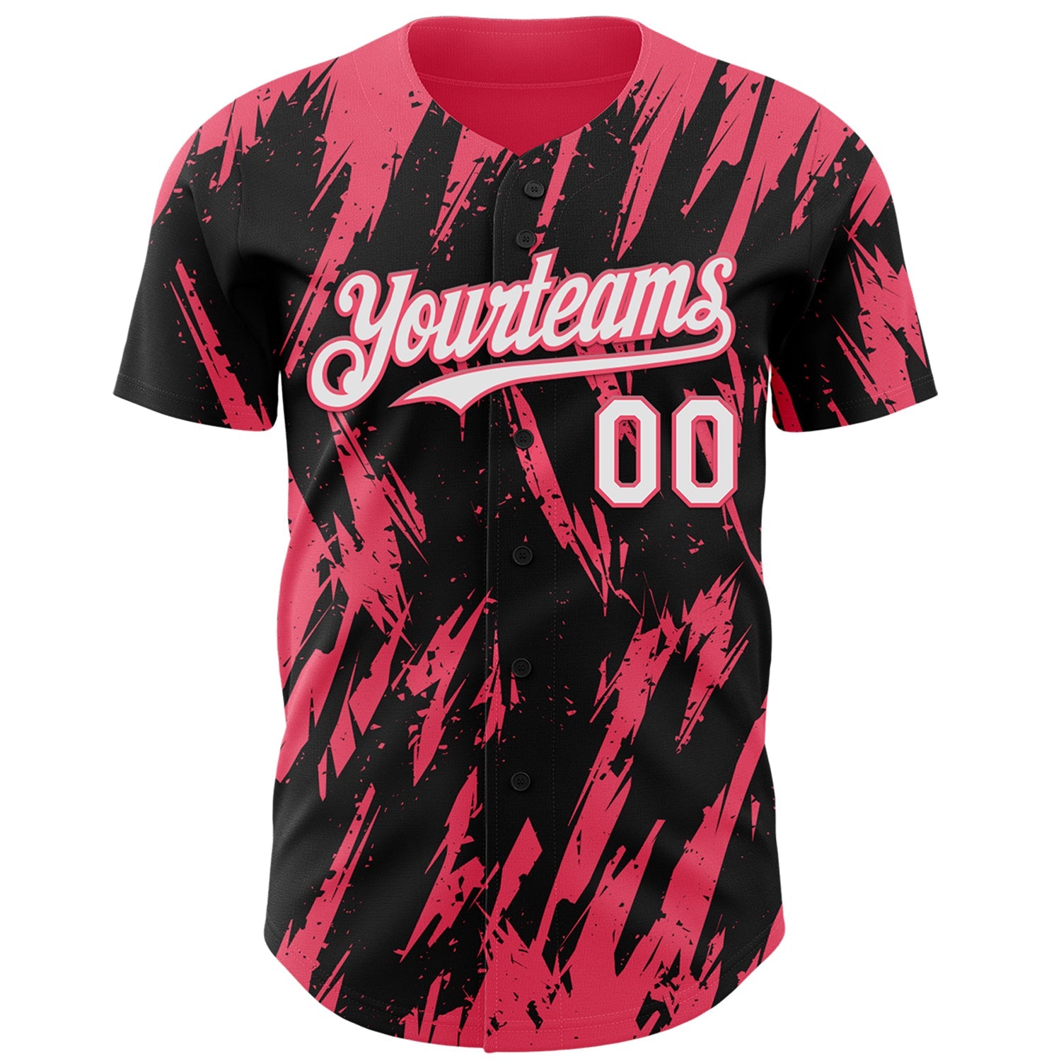 Custom Black White-Neon Pink Splatter Torn Sharp Brush Stroke Authentic Baseball Jersey view 2