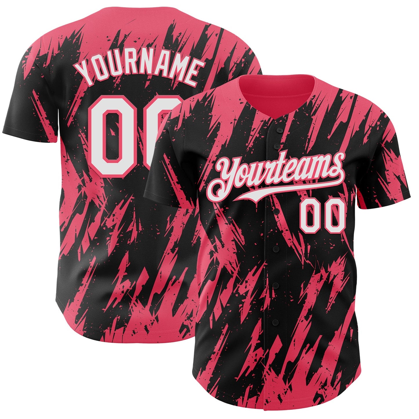 Custom Black White-Neon Pink Splatter Torn Sharp Brush Stroke Authentic Baseball Jersey - Main View