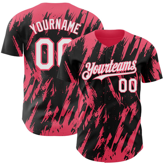 Custom Black White-Neon Pink Splatter Torn Sharp Brush Stroke Authentic Baseball Jersey - Main View