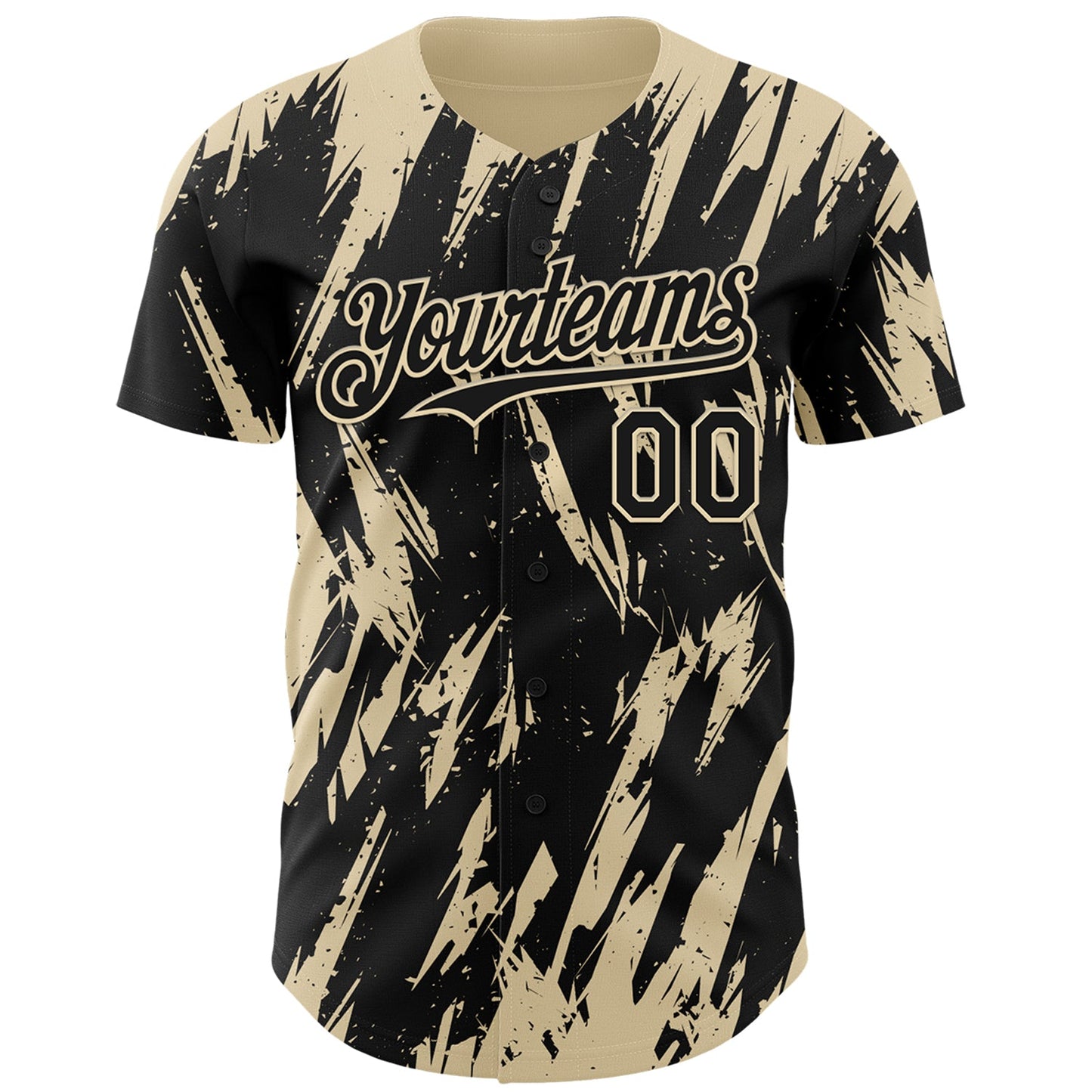 Custom Black Cream Splatter Torn Sharp Brush Stroke Authentic Baseball Jersey view 2