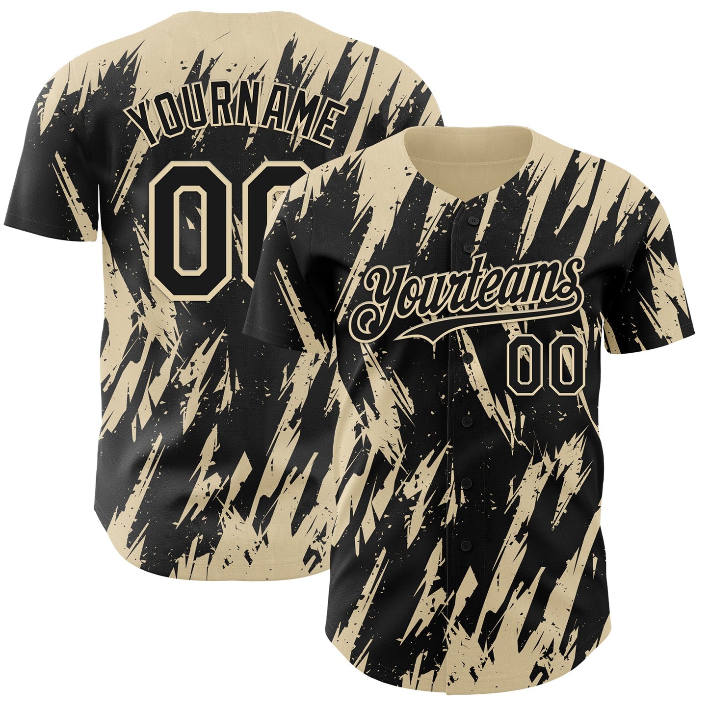 Custom Black Cream Splatter Torn Sharp Brush Stroke Authentic Baseball Jersey - Main View