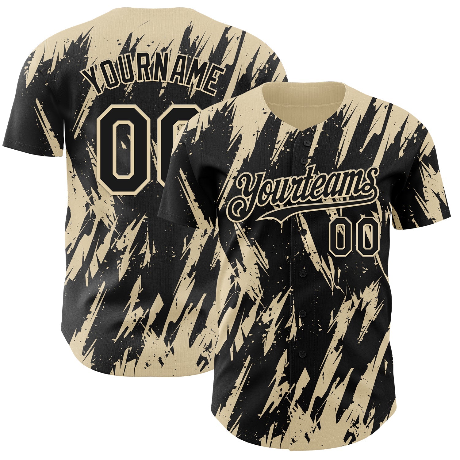 Custom Black Cream Splatter Torn Sharp Brush Stroke Authentic Baseball Jersey - Main View