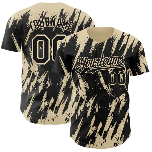 Custom Black Cream Splatter Torn Sharp Brush Stroke Authentic Baseball Jersey - Main View