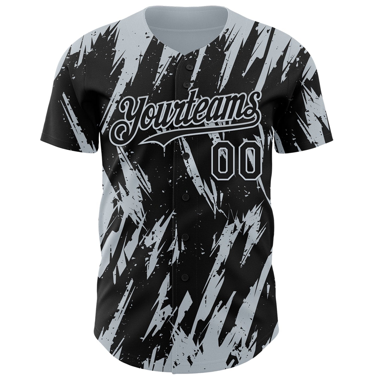 Custom Black Silver Splatter Torn Sharp Brush Stroke Authentic Baseball Jersey view 2