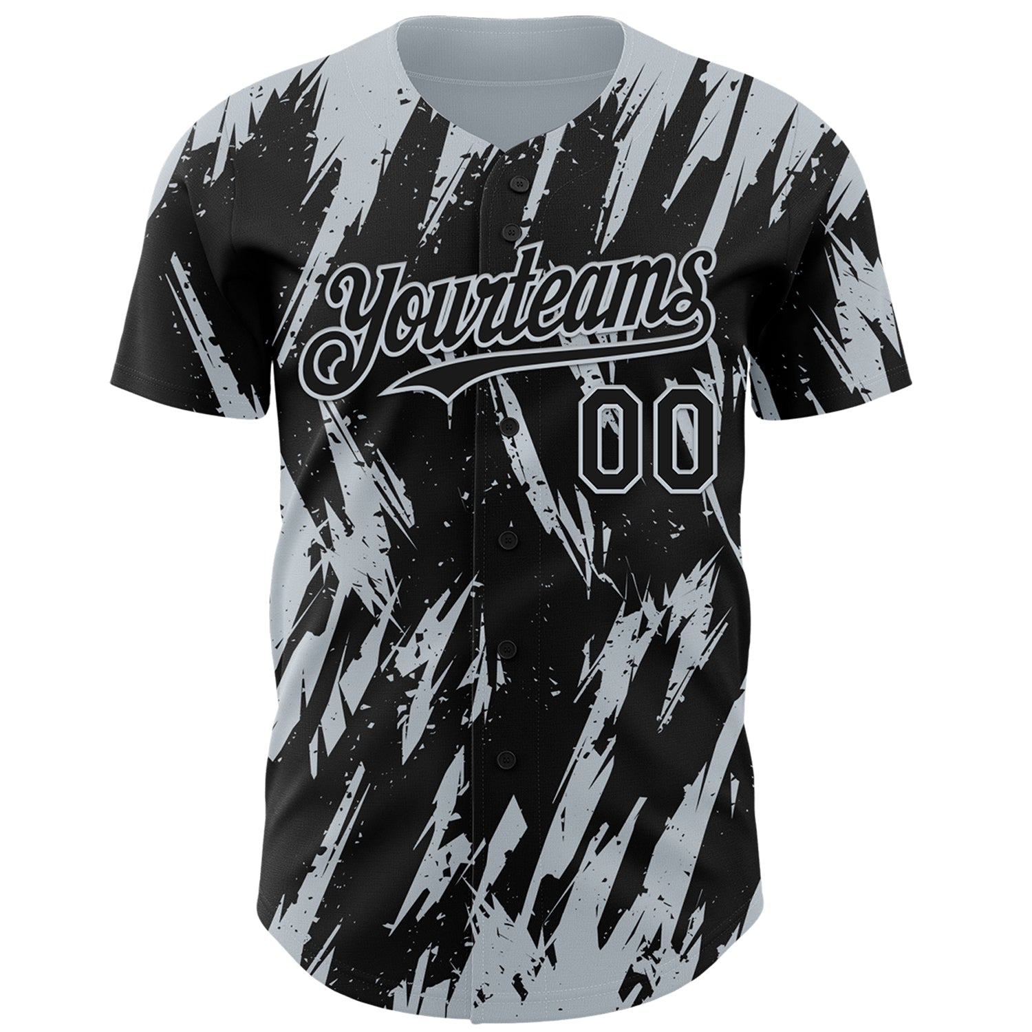Custom Black Silver Splatter Torn Sharp Brush Stroke Authentic Baseball Jersey view 2