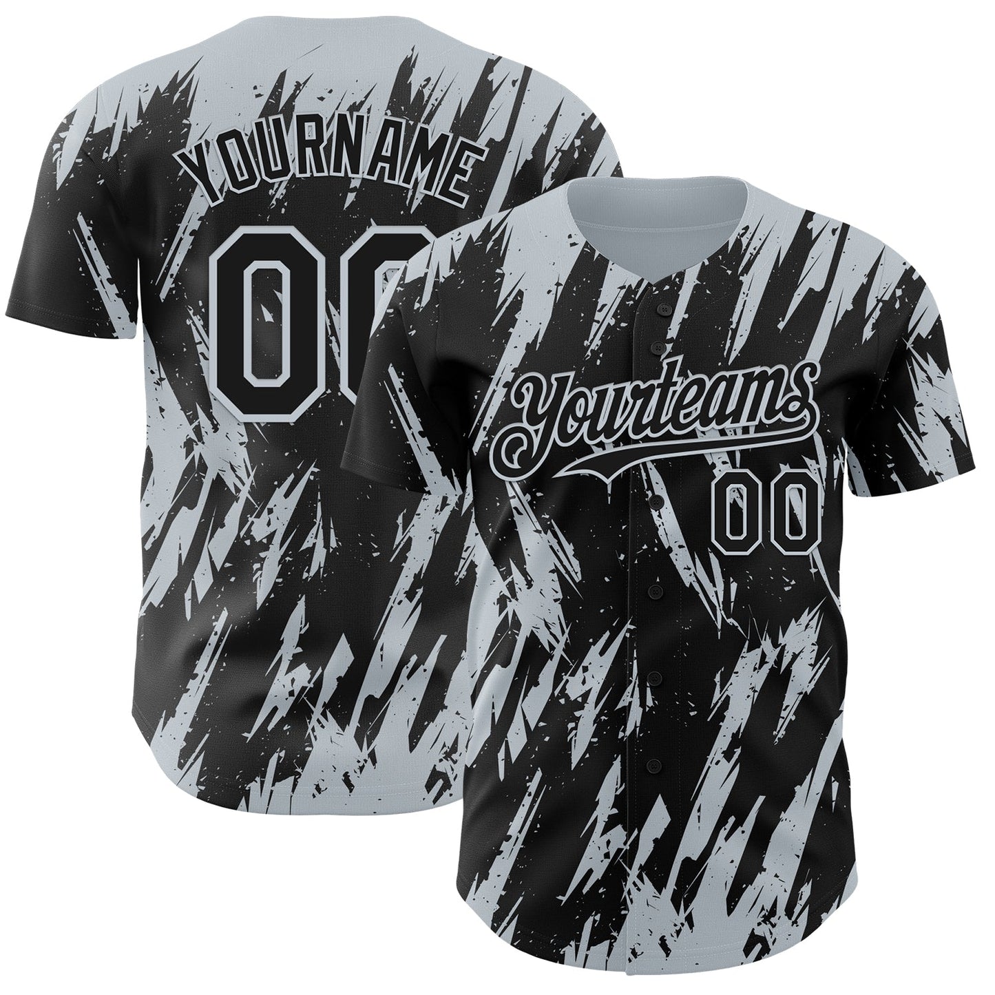 Custom Black Silver Splatter Torn Sharp Brush Stroke Authentic Baseball Jersey - Main View