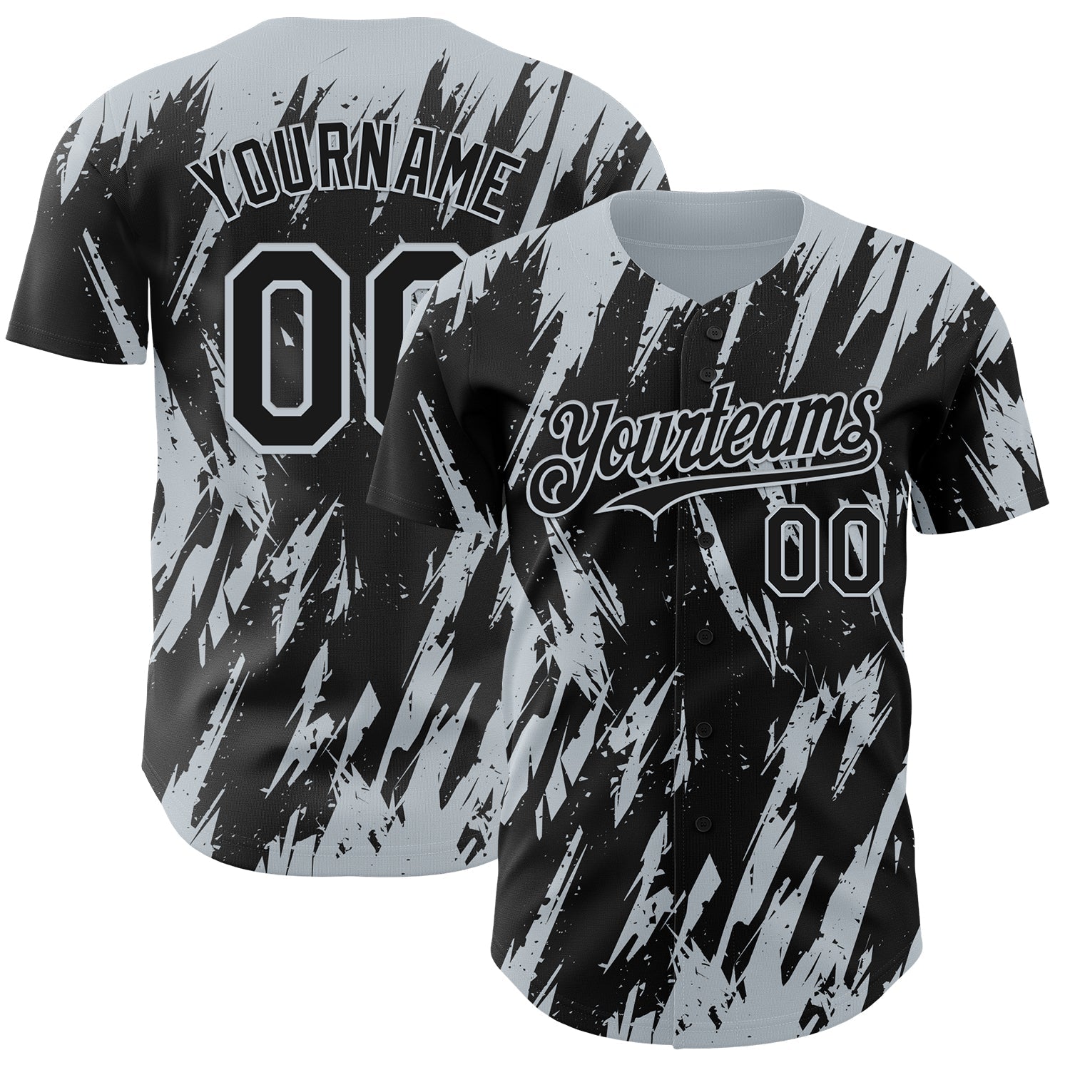 Custom Black Silver Splatter Torn Sharp Brush Stroke Authentic Baseball Jersey - Main View