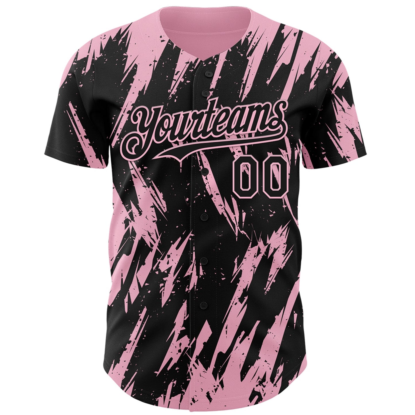 Custom Black Light Pink Splatter Torn Sharp Brush Stroke Authentic Baseball Jersey view 2