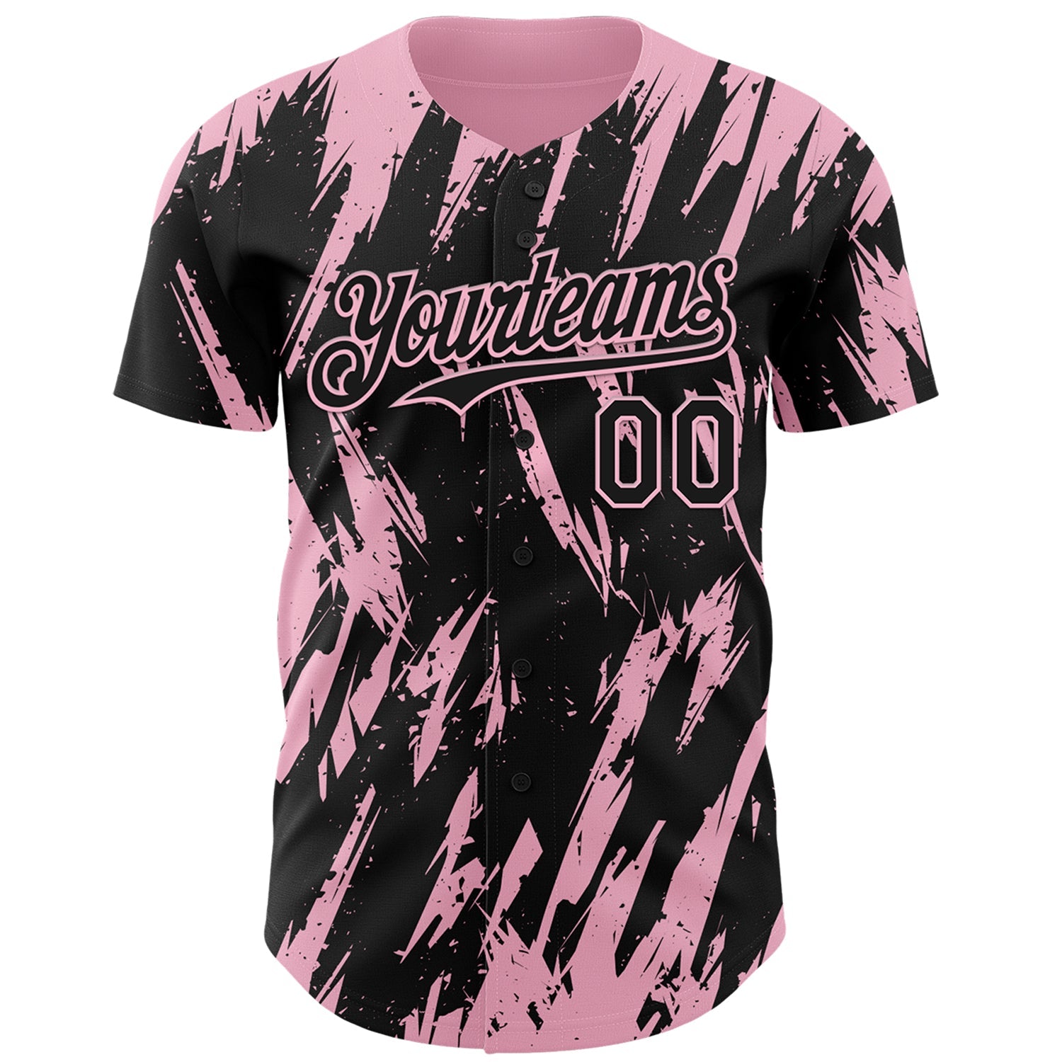 Custom Black Light Pink Splatter Torn Sharp Brush Stroke Authentic Baseball Jersey view 2