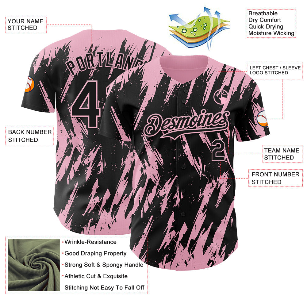 Custom Black Light Pink Splatter Torn Sharp Brush Stroke Authentic Baseball Jersey view 3