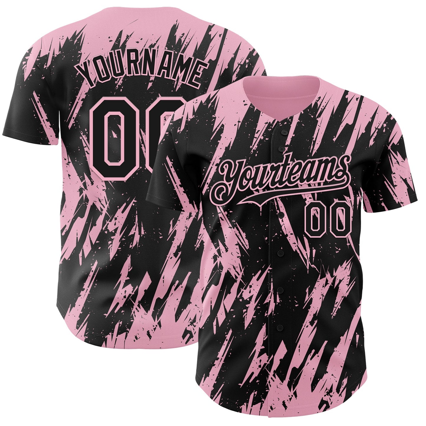 Custom Black Light Pink Splatter Torn Sharp Brush Stroke Authentic Baseball Jersey - Main View