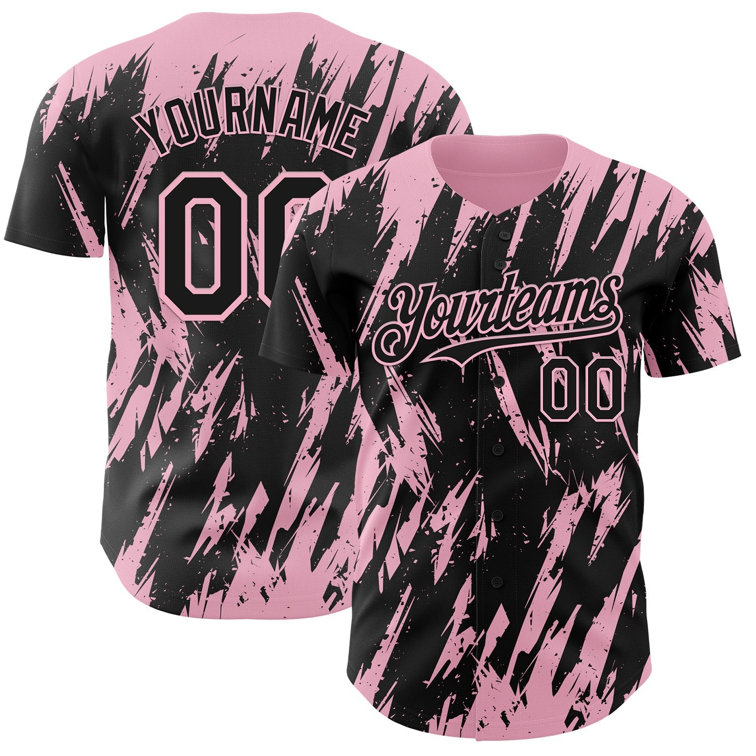 Custom Black Light Pink Splatter Torn Sharp Brush Stroke Authentic Baseball Jersey - Main View
