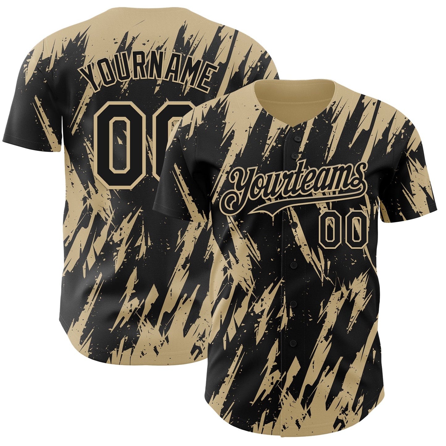 Custom Black Vegas Gold Splatter Torn Sharp Brush Stroke Authentic Baseball Jersey - Main View