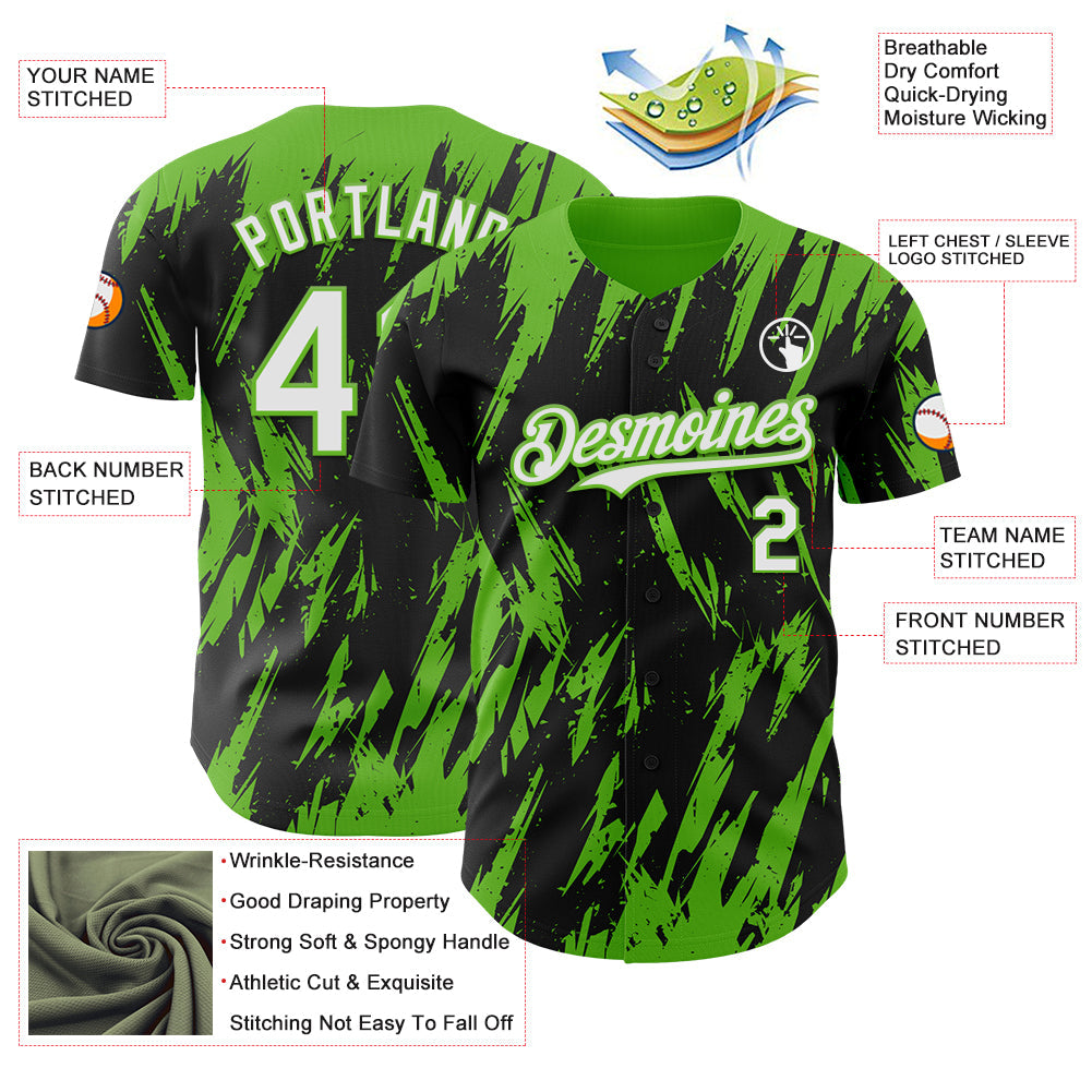 Custom Black White-Aurora Green Splatter Torn Sharp Brush Stroke Authentic Baseball Jersey view 3