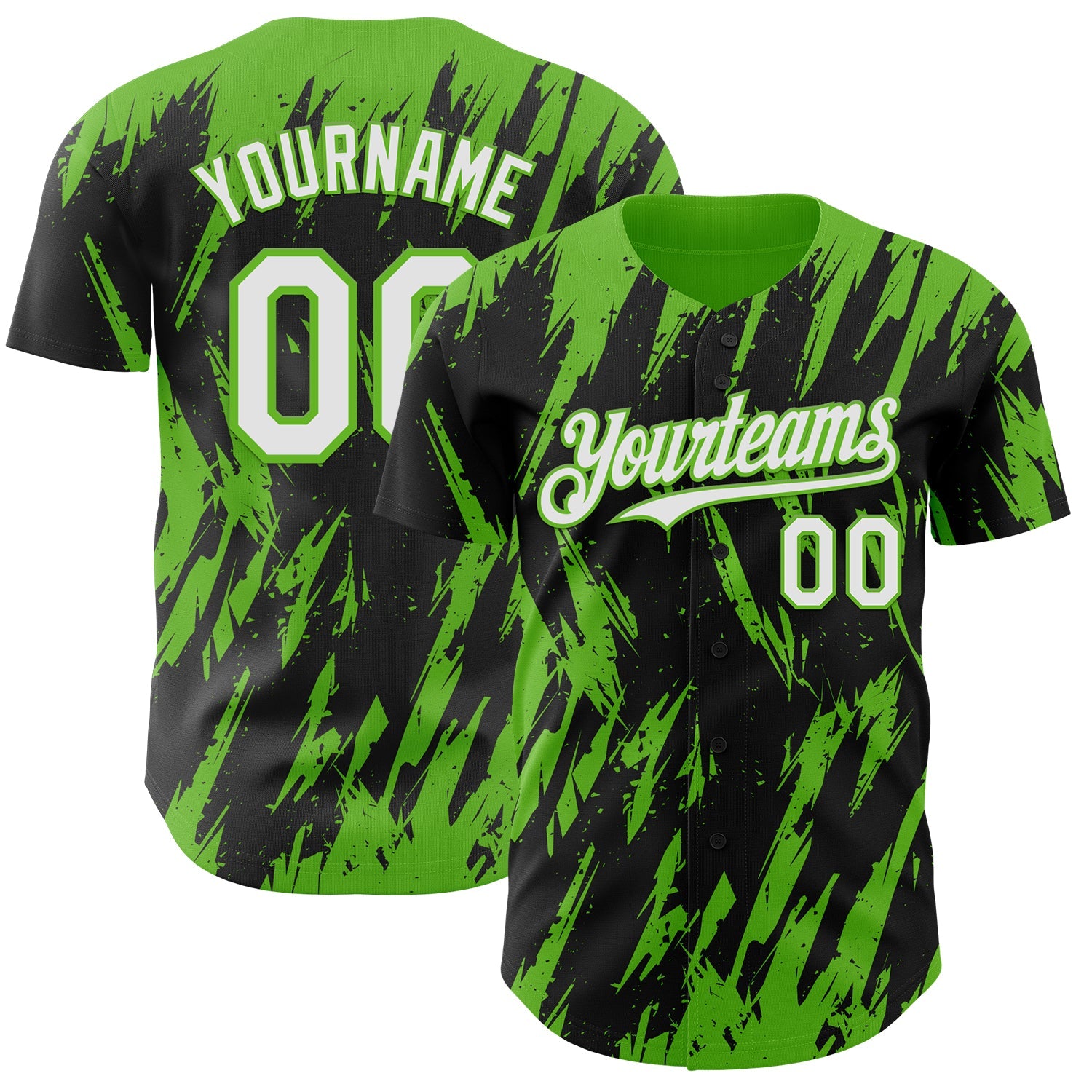 Custom Black White-Aurora Green Splatter Torn Sharp Brush Stroke Authentic Baseball Jersey - Main View