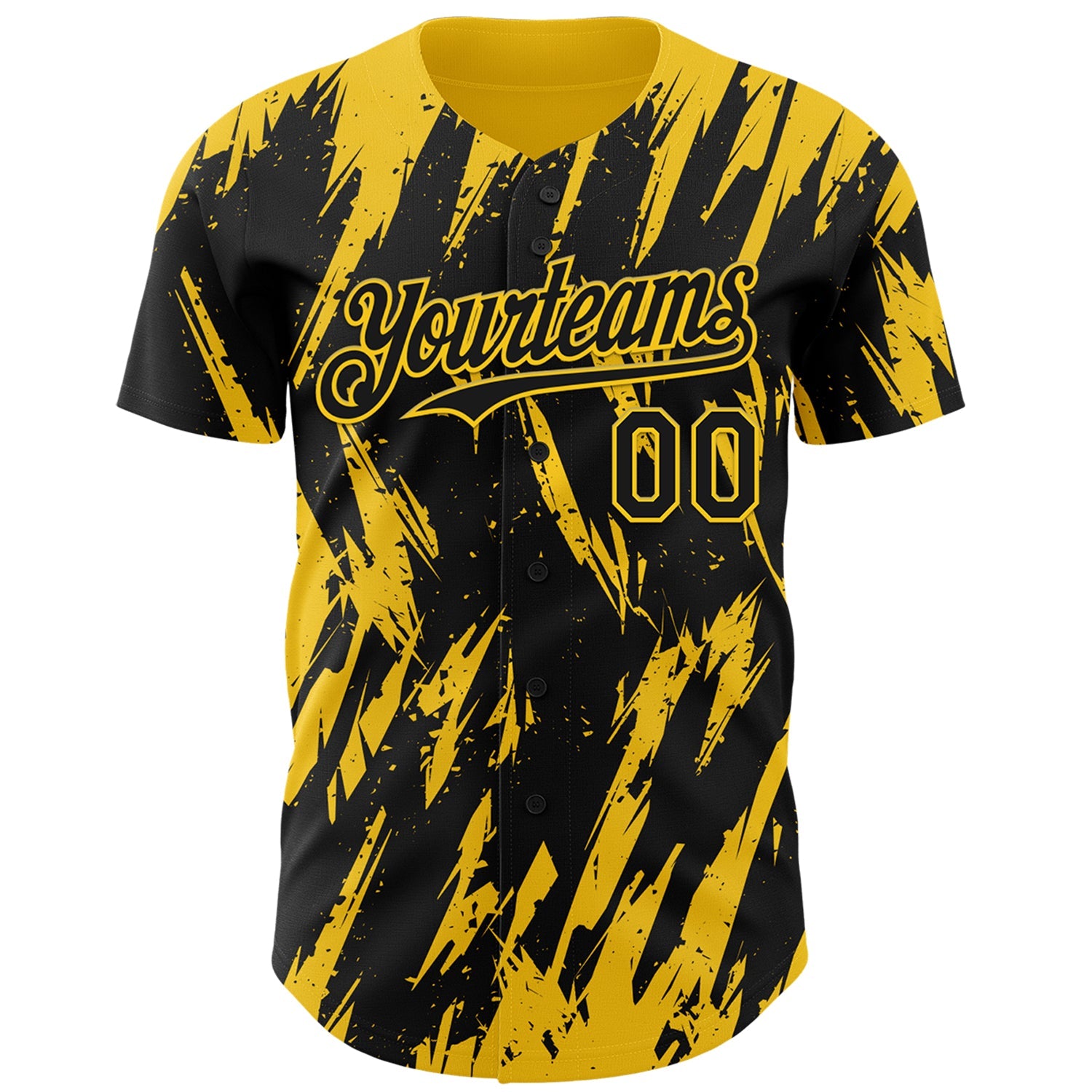 Custom Black Yellow Splatter Torn Sharp Brush Stroke Authentic Baseball Jersey view 2