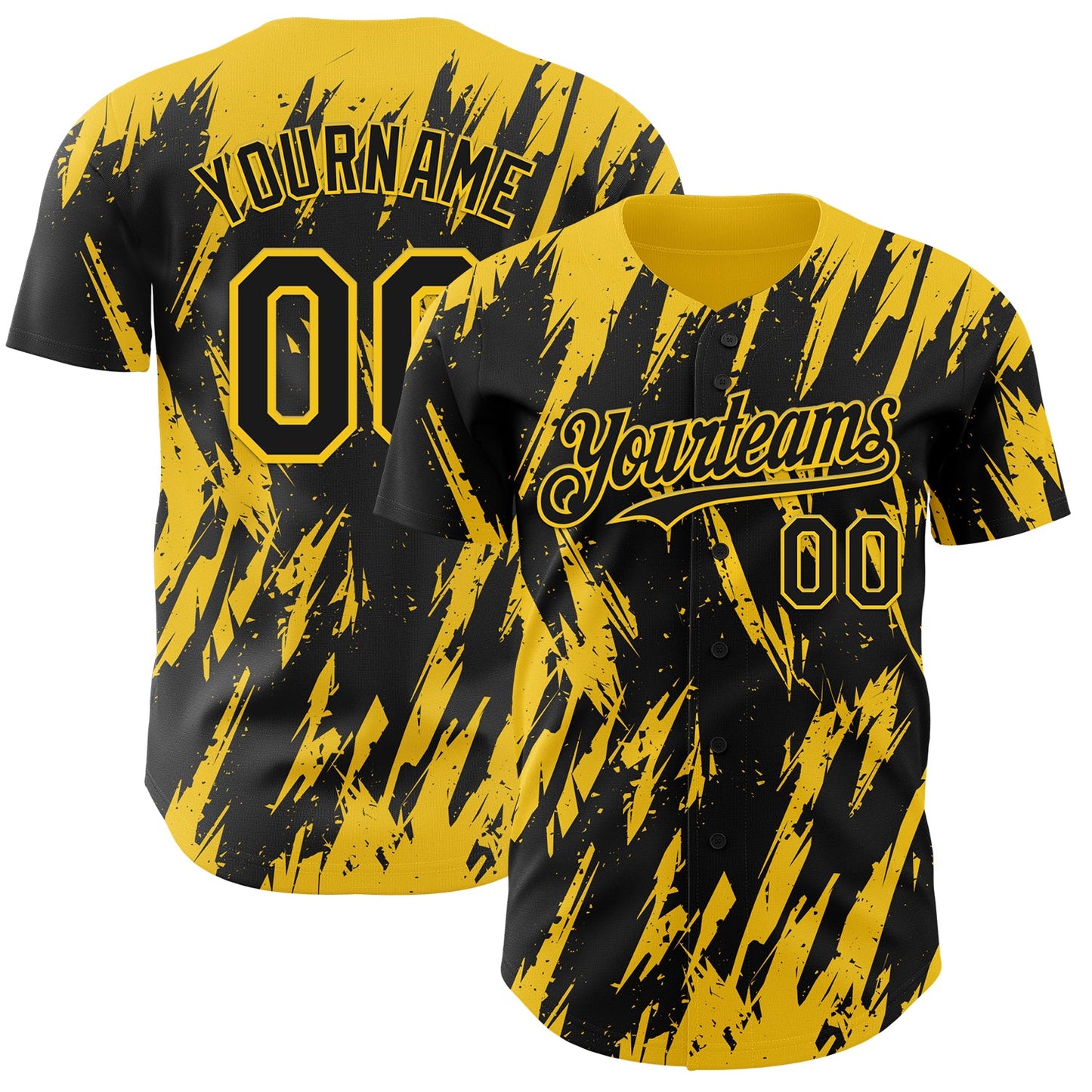 Custom Black Yellow Splatter Torn Sharp Brush Stroke Authentic Baseball Jersey - Main View