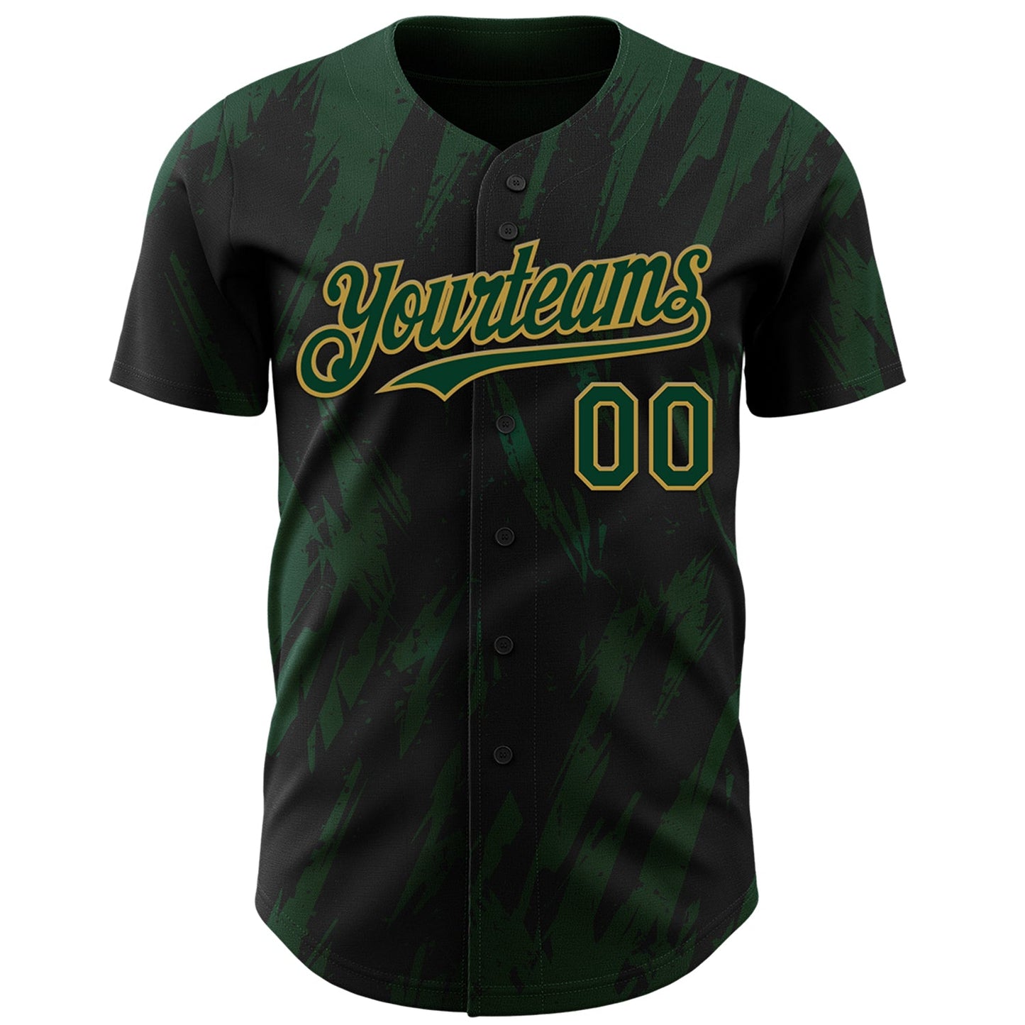 Custom Black Green-Old Gold Splatter Torn Sharp Brush Stroke Authentic Baseball Jersey view 2
