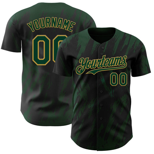 Custom Black Green-Old Gold Splatter Torn Sharp Brush Stroke Authentic Baseball Jersey - Main View