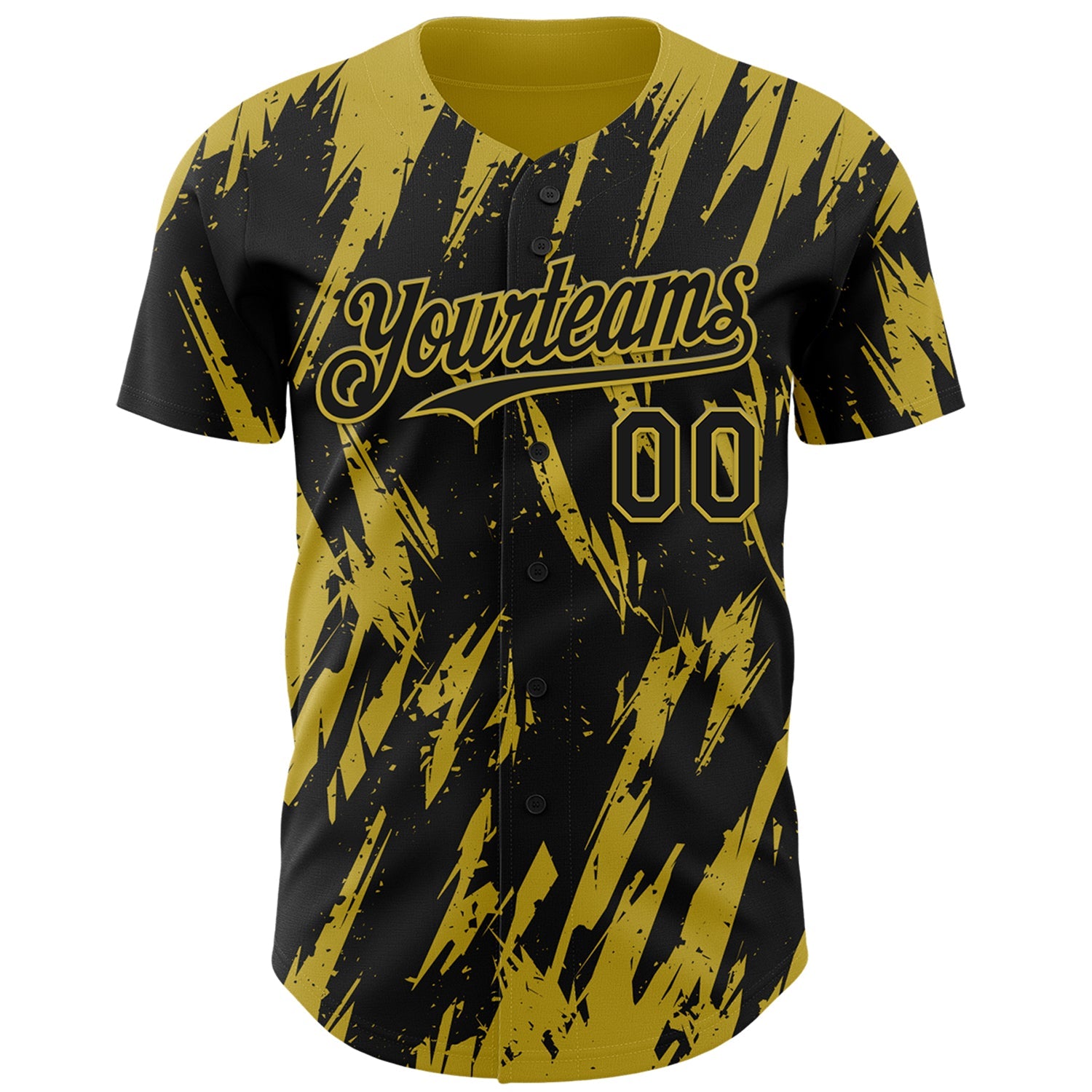 Custom Black Old Gold Splatter Torn Sharp Brush Stroke Authentic Baseball Jersey view 2